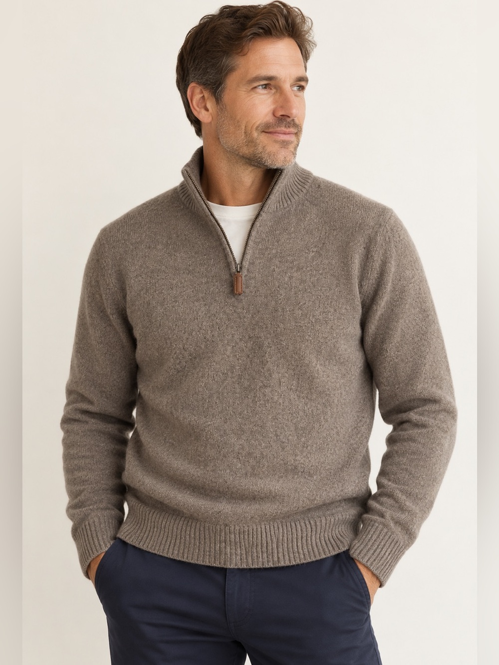 J.Crew Mercantile Men’s L Lambswool Blend Quarter Zip Sweater Taupe Brown
